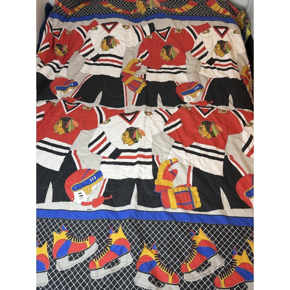 Vtg 90’s NHL Chicago Blackhawks Hockey Bed Comforter Sheet Queen Sz